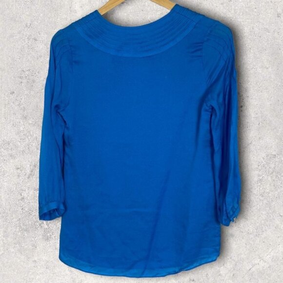 Revolve Shoshanna 100% Silk Blue Pleated Front Blouse Size 2 Top 3/4 Sleeves - Picture 3 of 8